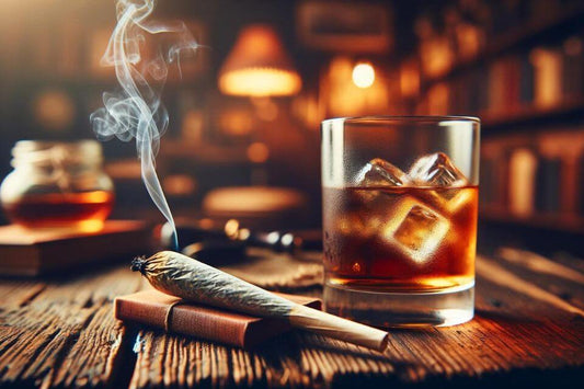 Uno spinello di cannabis e un bicchiere di alcol