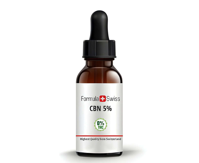 Olio di CBN Formula Swiss al 5% con 0% di THC in un flacone contagocce ambrato