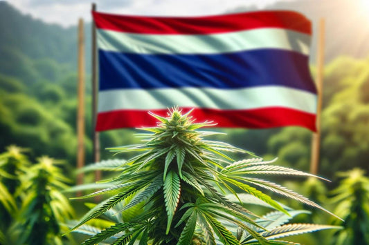 Bandiera della Thailandia e pianta di cannabis