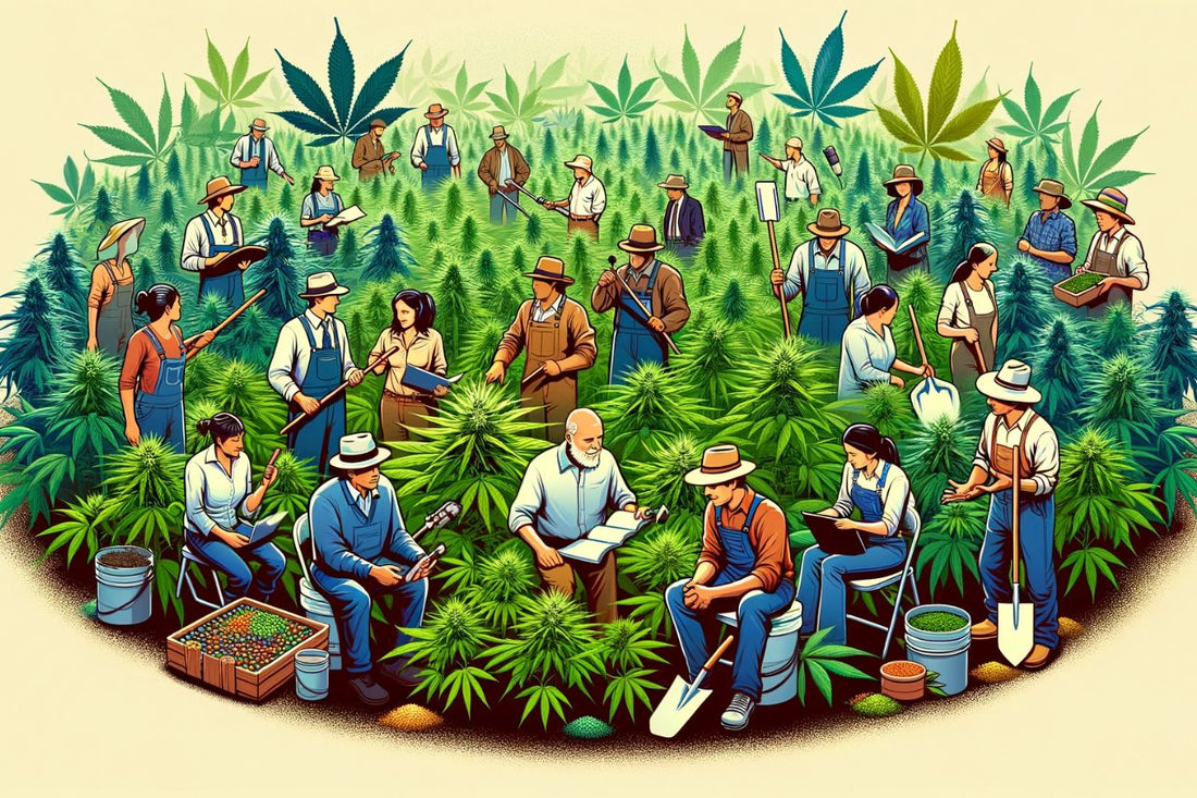 Un gruppo di persone in un campo di cannabis