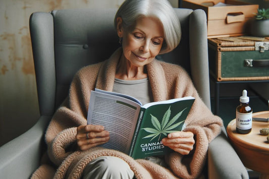 Donna anziana con in mano un libro sulla cannabis