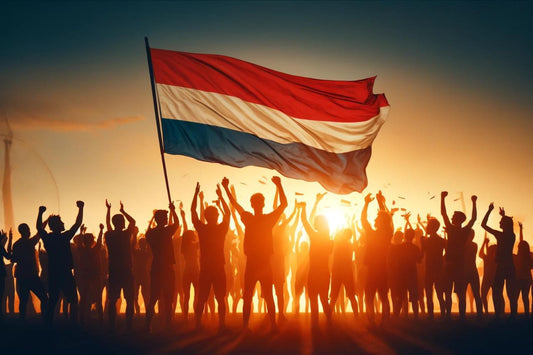 Gruppo di persone che sventola la bandiera dei Paesi Bassi