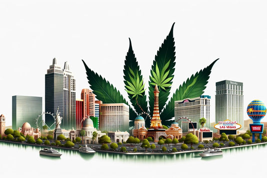 skyline con foglia di cannabis sul retro