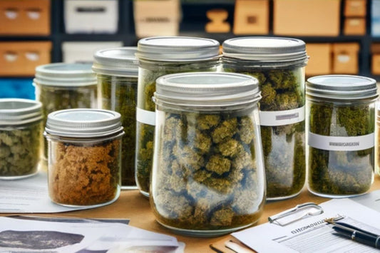 Un barattolo pieno di gemme di cannabis