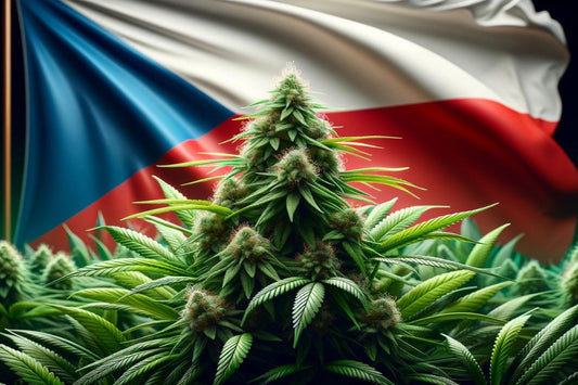 Pianta di cannabis e bandiera della Repubblica Ceca