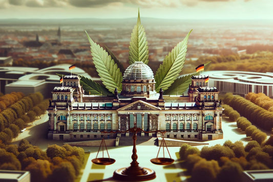 Edificio tedesco con foglia di cannabis