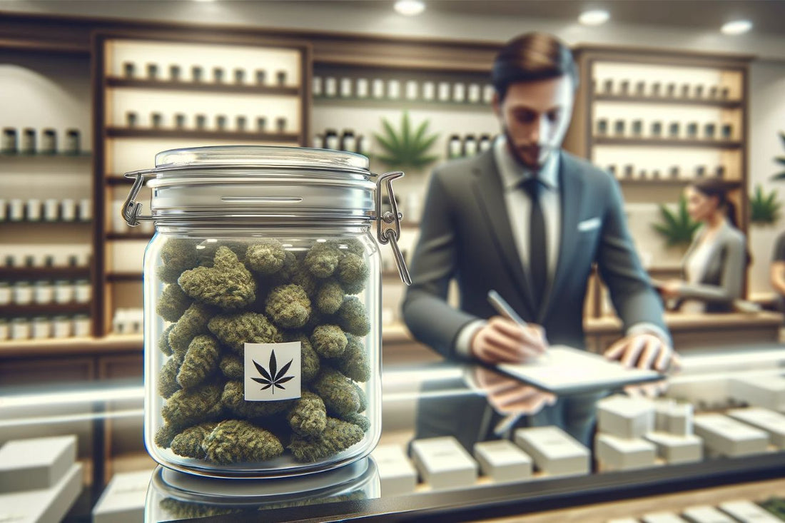 Un barattolo di cannabis in un dispensario