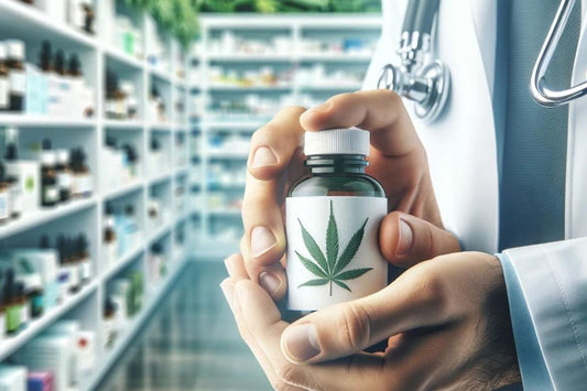 Un medico con in mano una bottiglia di olio di cannabis