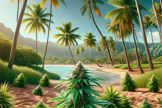 Pianta di cannabis su una spiaggia