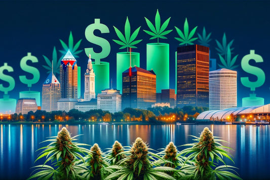 Cannabis con paesaggio urbano dell'Ohio sul retro