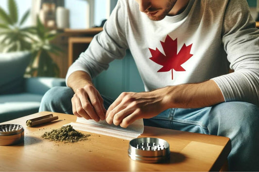 Uomo canadese con in mano una cannabis