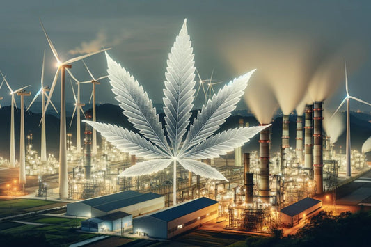 Foglie di cannabis in una centrale elettrica