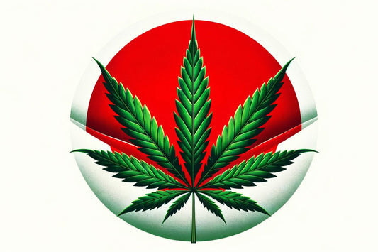 Foglia di cannabis in un cerchio rosso