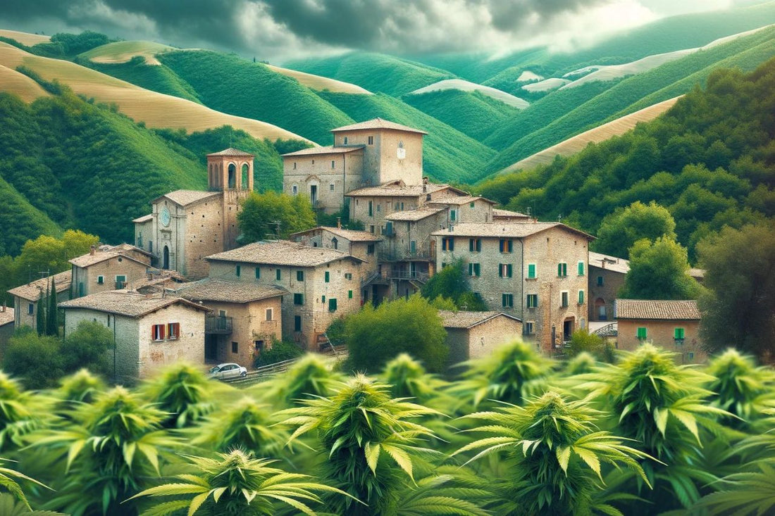 Villaggio italiano con piante di cannabis