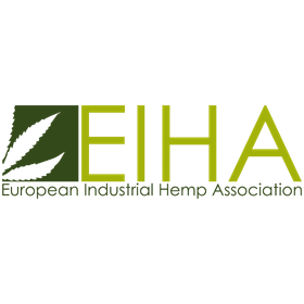 Logo European Industrial Hemp Association (EIHA) con simbolo di foglia verde e nome dell'organizzazione.