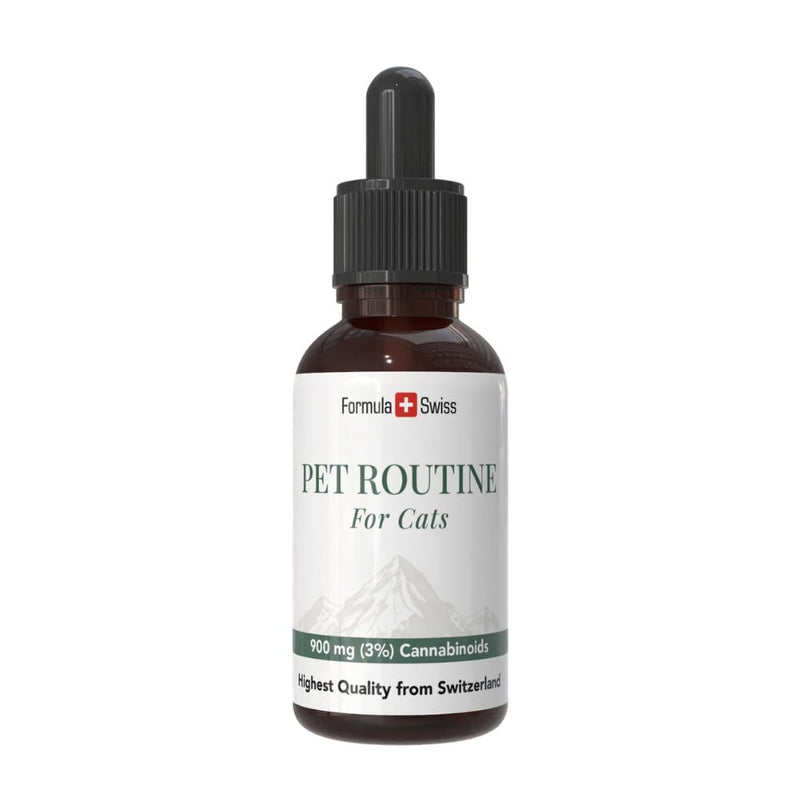 Flacone di Pet Routine per gatti di Formula Swiss su sfondo bianco
