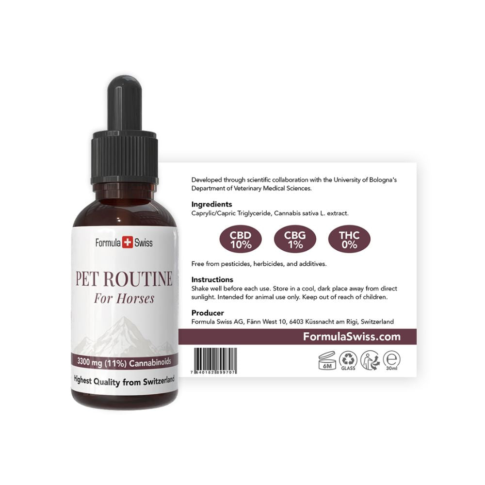 Formula Swiss Pet Routine per cavalli – olio di CBD 10% CBD: flacone con etichetta