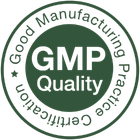 Logo di certificazione di qualità GMP svizzero per buone pratiche di produzione su un background trasparente.